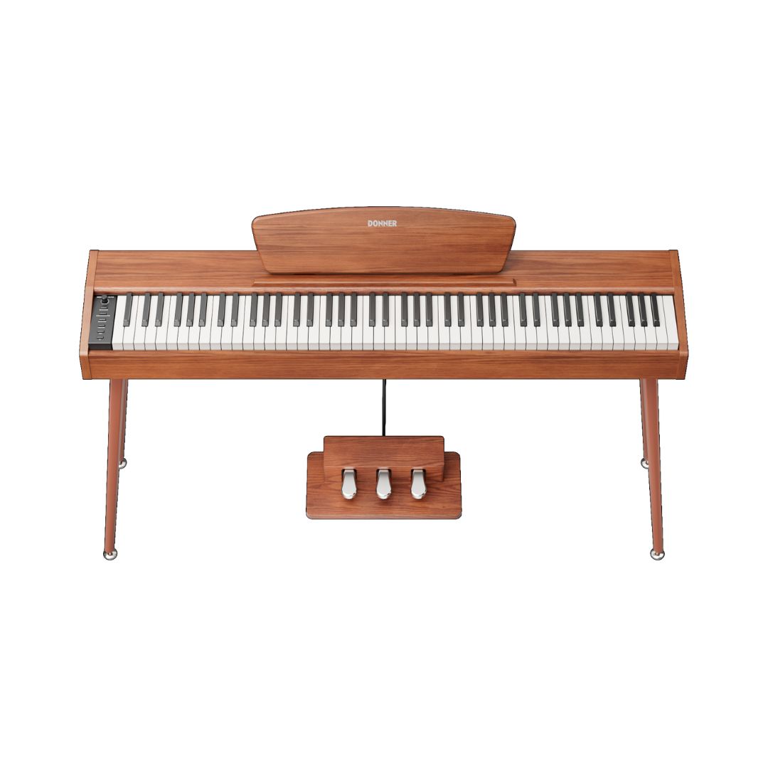 Donner DHP-100 PRO Digital Piano featuring a sleek design, 88 weighted keys, and various sound settings for versatile play.