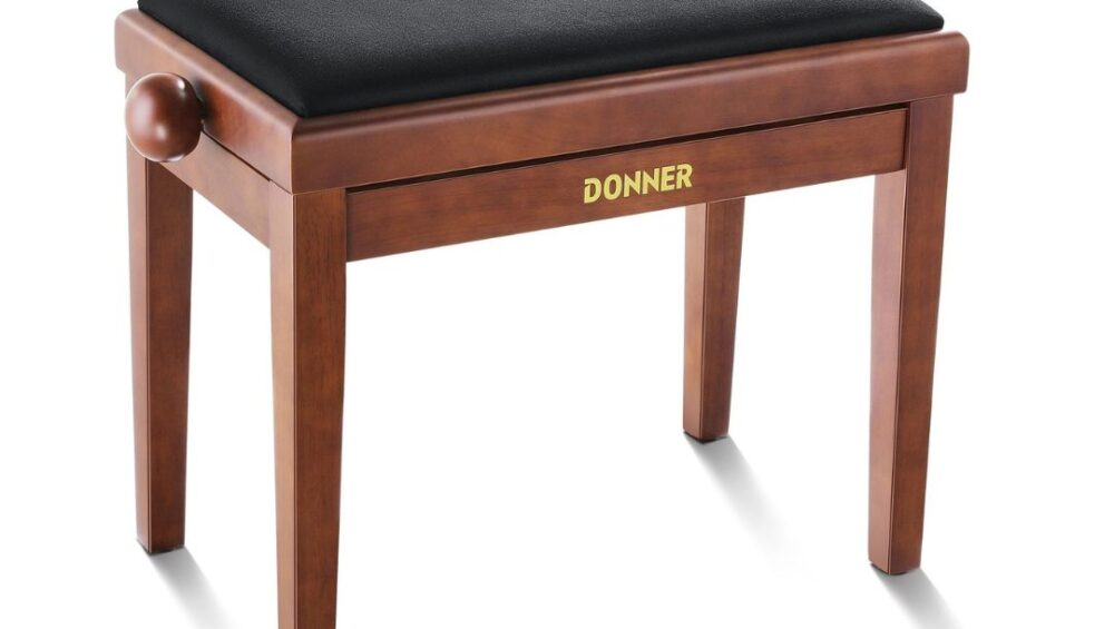 Brown Matt height-adjustable piano bench, model Donner EC7163, designed for comfort and versatility in music practice.