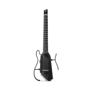 Donner HUSH-C Nylon Silent Acoustic Electric Guitar in a black finish, showcasing its elegant design and craftsmanship.