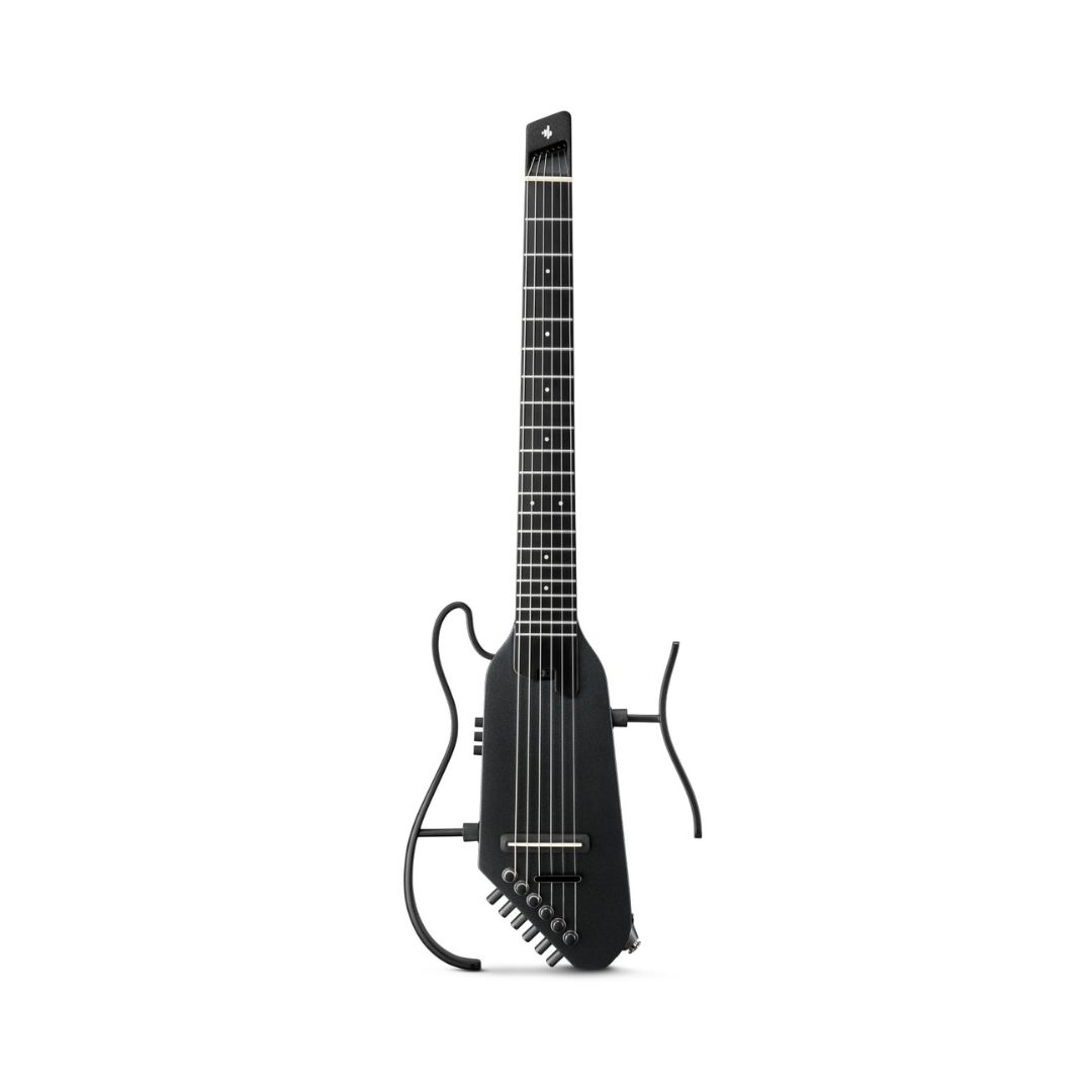 Donner HUSH-C Nylon Silent Acoustic Electric Guitar in a black finish, showcasing its elegant design and craftsmanship.