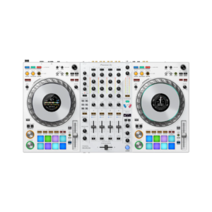 Pioneer DJ DDJ-FLX10 4-deck DJ controller in white, featuring a sleek design and advanced mixing capabilities.