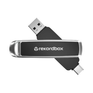 AlphaTheta SanDisk USB-C and USB-A DJ flash drive, designed for music storage and transfer, featuring a sleek design.