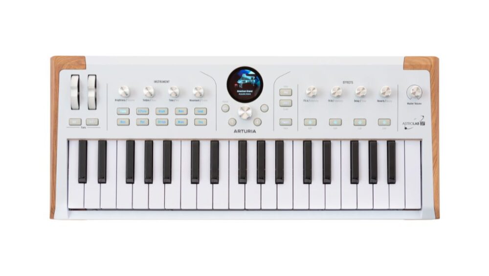 Arturia AstroLab 37 keyboard featuring a sleek design and integrated Analog Lab Pro for avant-garde music performance.