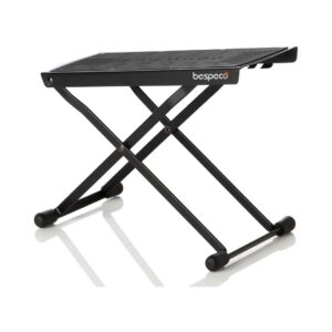 Bespeco BP22N metal footstool designed for guitarists, offering stability and adjustable height for enhanced comfort.