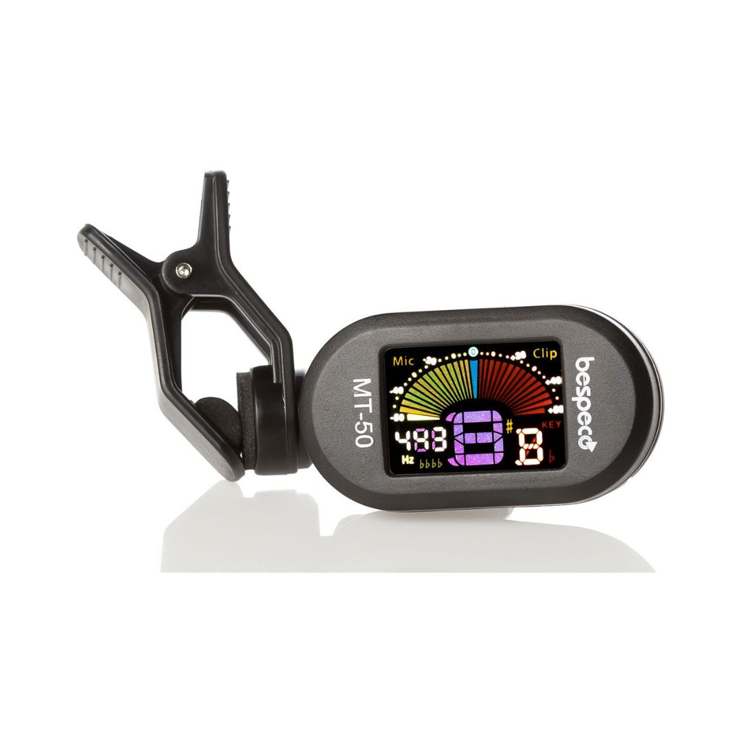 Bespeco MT50 Clip-on guitar tuner, designed for precise tuning with a compact and portable design.