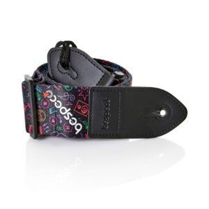 Bespeco TC1PT reinforced nylon guitar strap in black, designed for durability and comfort during performances.