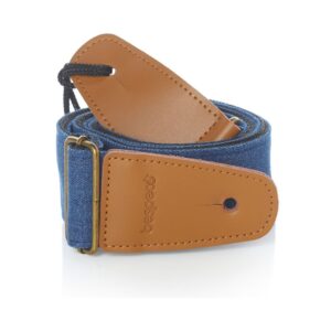 TCDBL is a professional denim fabric guitar strap by Bespeco, designed for comfort and durability in musical performance.