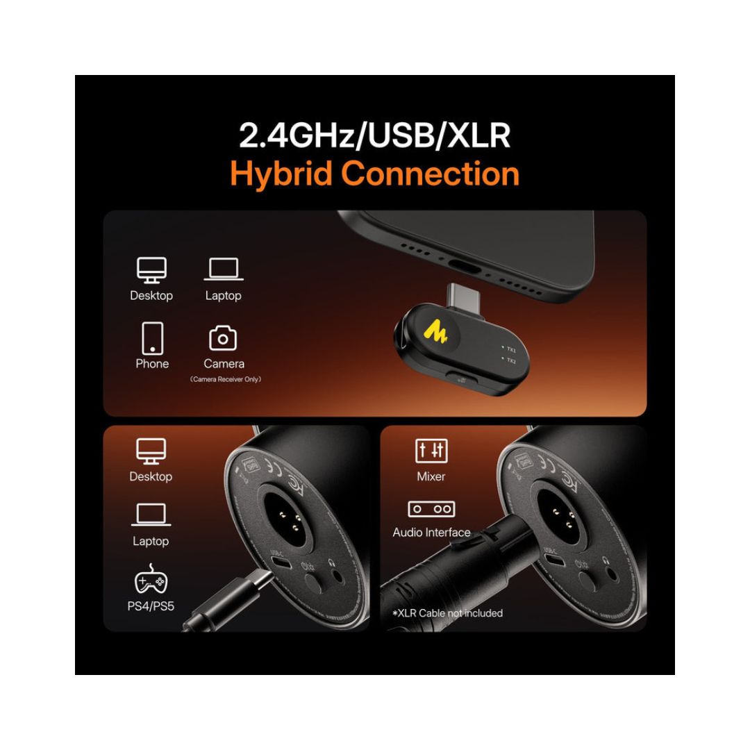 Maono PD200W Hybrid Podcasting Wireless Microphone with BA37 Boom Arm - Image 4