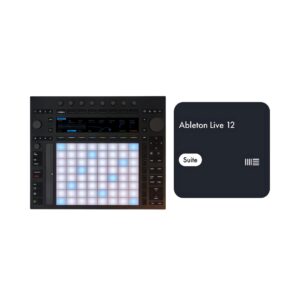 Ableton Push 3 Standalone and Live 12 Suite Bundle, showcasing music production hardware and software for creative professionals.