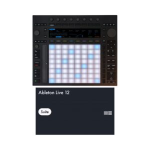 Ableton Push 3 Standalone and Live 12 Suite Bundle, showcasing music production hardware and software for creative professionals.