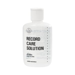 Audio-Technica AT634a Record Care Solution bottle with a spray nozzle, designed for cleaning vinyl records effectively.