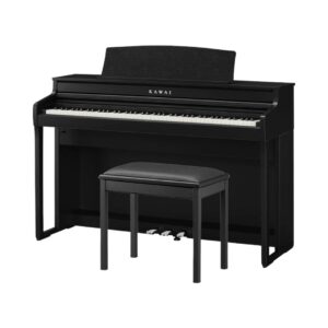 Kawai CA-401 digital piano in black with hammer-action keys, showcasing a sleek and modern design for musicians.