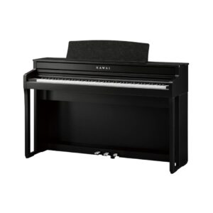 Kawai CA-59 black digital piano featuring hammer-action keys, designed for an authentic playing experience.
