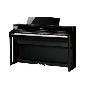 Black Kawai CA-79 digital piano featuring hammer-action wooden keys for an authentic playing experience.