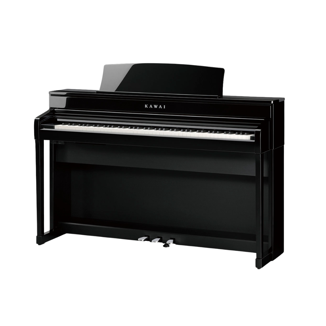 Black Kawai CA-79 digital piano featuring hammer-action wooden keys for an authentic playing experience.