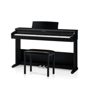 Kawai KDP-75 digital piano in black with hammer-action keys, showcasing a sleek and modern design for musicians.