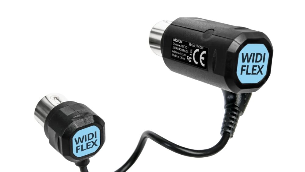 Nektar WIDIFLEX Wireless Bluetooth MIDI Adapter, a compact device for wireless MIDI connectivity with musical instruments.