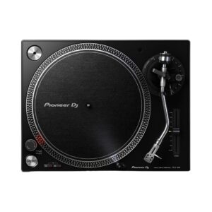 Pioneer DJ PLX-500 black high torque direct drive DJ turntable, designed for professional DJ use and vinyl playback.