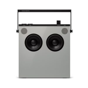 Teenage Engineering OB-4 Hi-Fi Bluetooth speaker in Grey, showcasing a sleek, modern design and compact form.