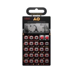 Teenage Engineering PO-28 Robot Synthesizer, a compact device with buttons and a screen for creating electronic music.