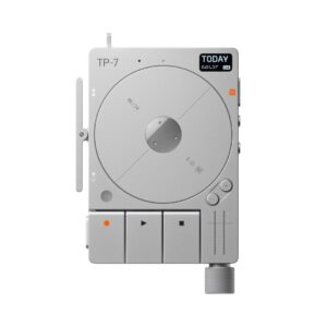 Silver Teenage Engineering TP-7 digital tape recorder with a sleek design and intuitive controls for audio recording.
