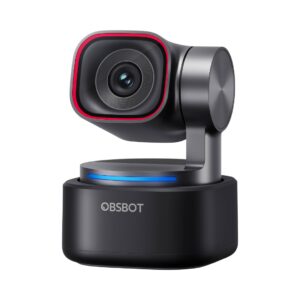 OBSBOT Tiny 3 webcam featuring AI-powered spatial audio and 4K PTZ capabilities for enhanced video conferencing.