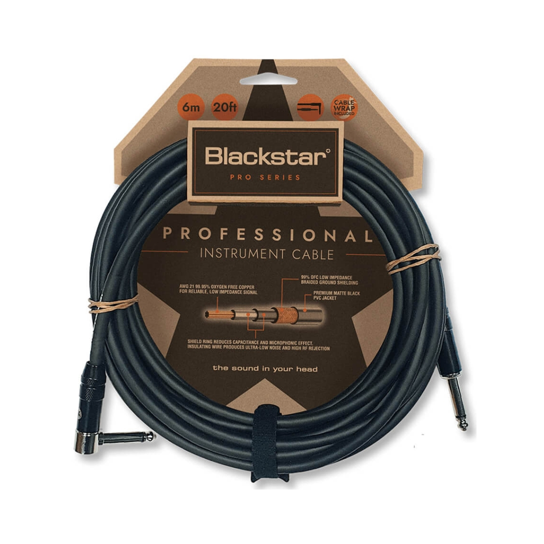 Blackstar Professional Series 6M straight to angled ¼” instrument cable, designed for high-quality audio performance.