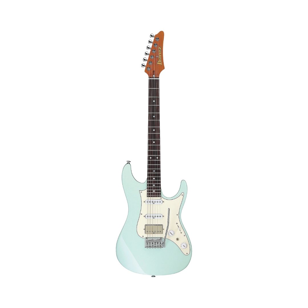 Ibanez Prestige AZ2204NW electric guitar in mint green, showcasing sleek design and high-quality craftsmanship.