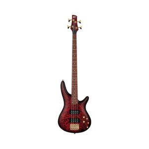 Ibanez SR300EDX electric bass guitar in wine red frozen matte finish, showcasing sleek design and modern features.