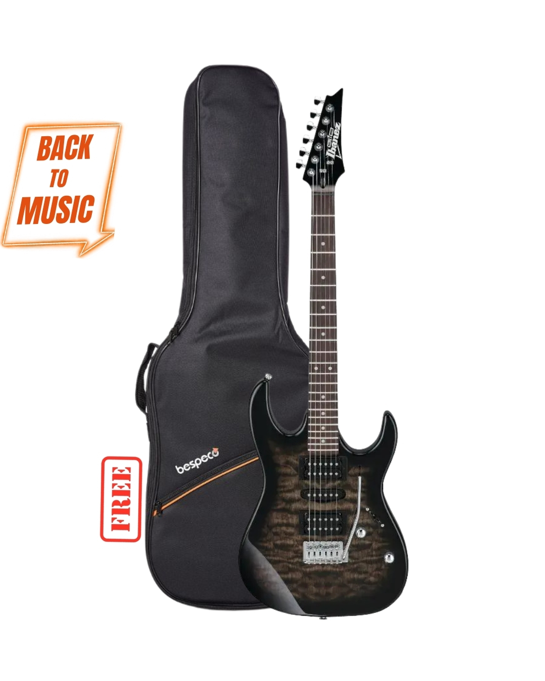Ibanez GRX70QA 6 String Solid Body Electric Guitar - TKS with Free Bespeco BAG5EG