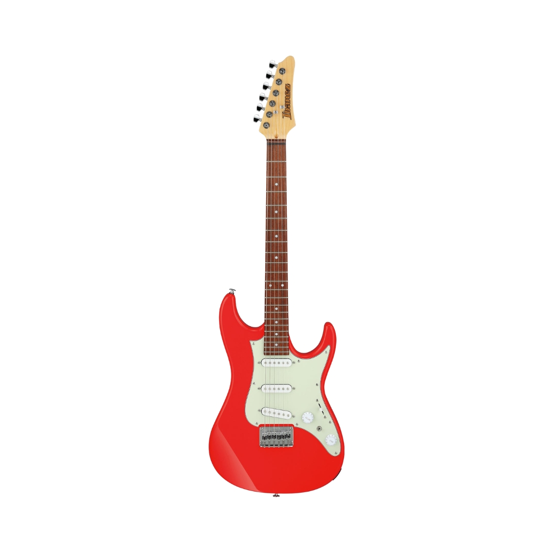 Vermilion Ibanez AZES31-VM electric guitar displayed, highlighting its modern aesthetics and essential series attributes.