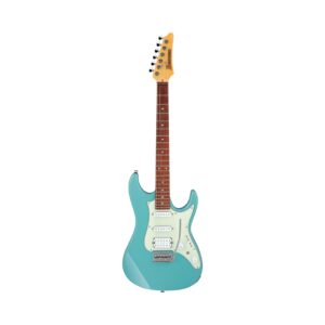 Ibanez AZES40 electric guitar in purist blue finish, showcasing its sleek design and features for music control.