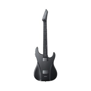 AeroBand Smart Stringless Guitar in black, accompanied by a bag and accessories for enhanced music experience.