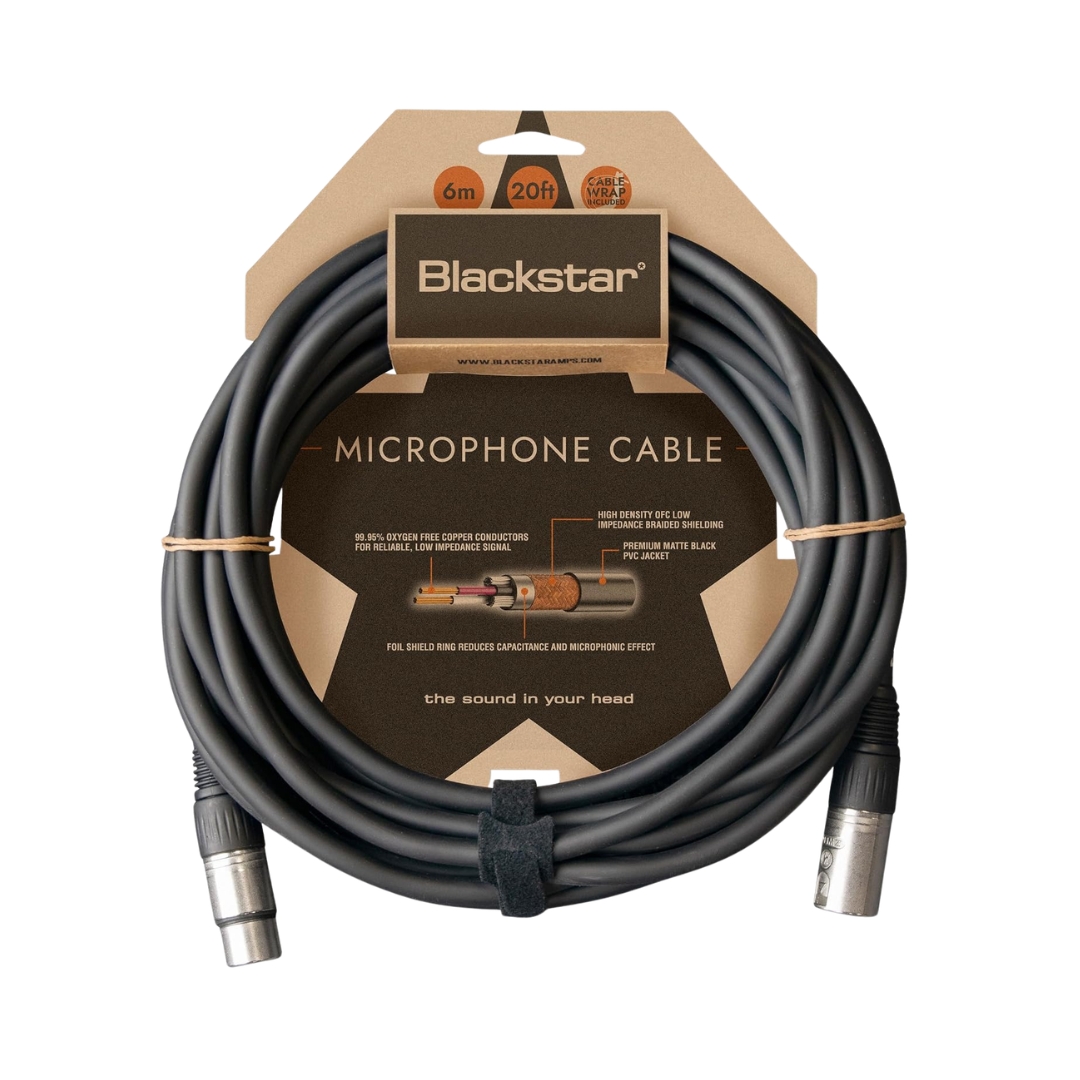Blackstar male to female XLR audio cable, 6 meters long, designed for connecting microphones to audio equipment.