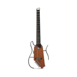 Donner HUSH-I EVO2 acoustic-electric travel guitar in natural finish, showcasing its compact design and elegant color.