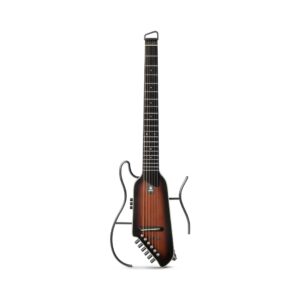 Donner HUSH-I EVO2 acoustic-electric travel guitar in sunburst finish, showcasing its compact design and elegant color.