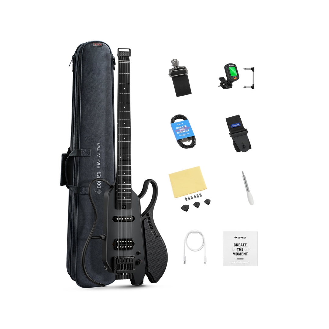 Donner HUSH-X LIVE Electric Travel Guitar with Speaker - Black - Image 5