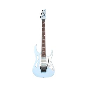 Ibanez PIA3761C electric guitar in blue powder, featuring a sleek design and signature details by Steve Vai.