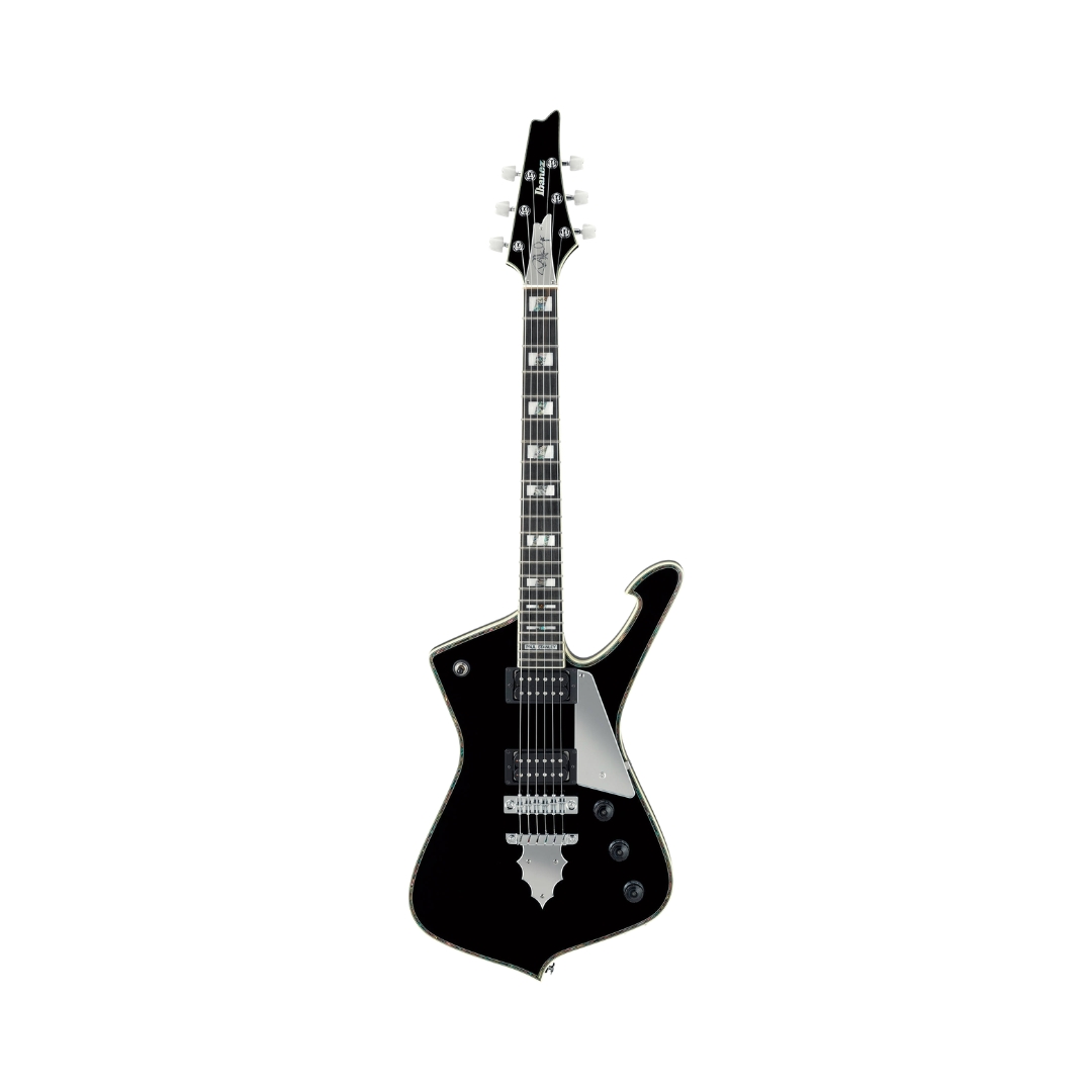 Black Ibanez Prestige PS10 electric guitar, Paul Stanley signature model, featuring a sleek design and high-quality craftsmanship.