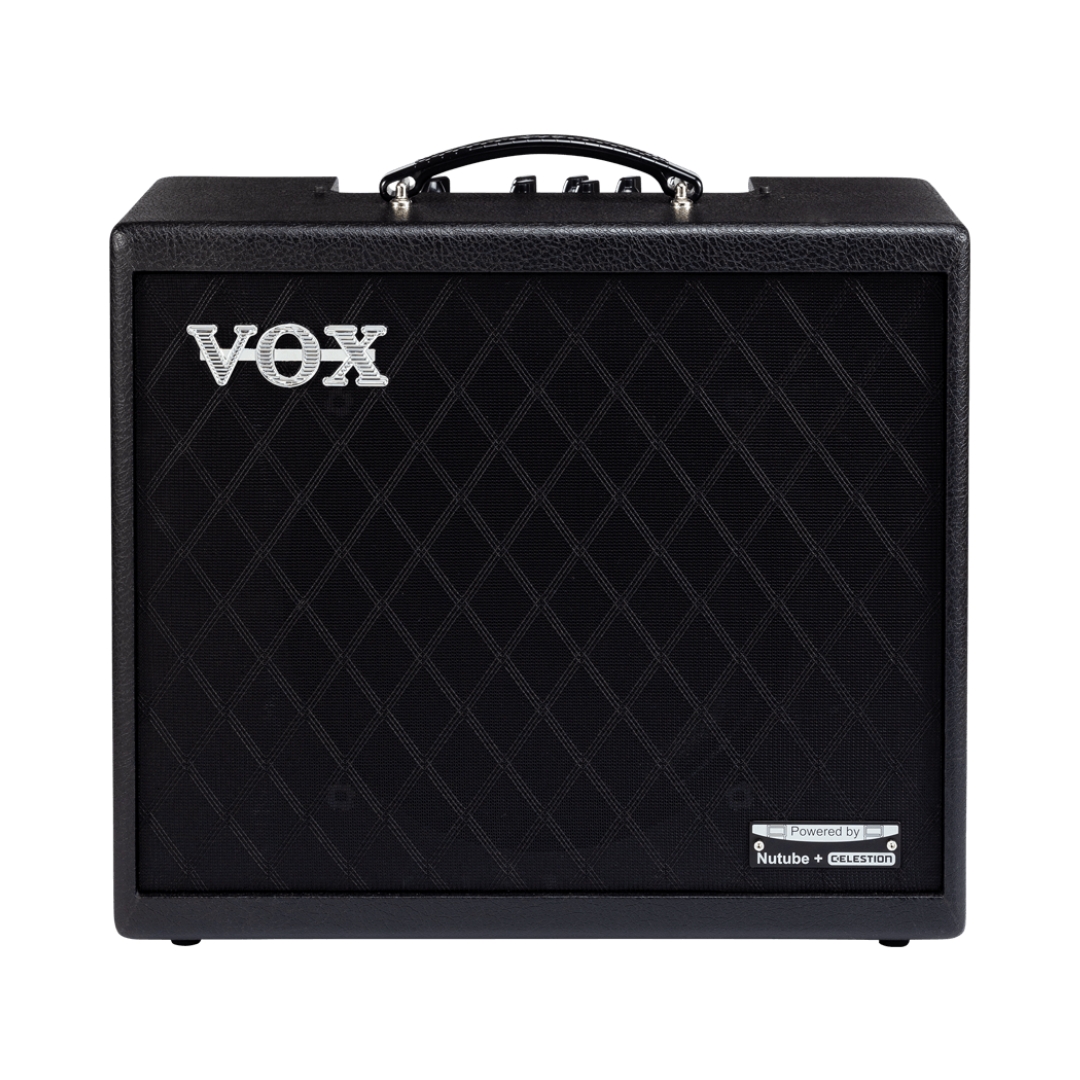 VOX Cambridge 50 electric guitar amplifier with digital modeling features, showcasing a sleek design and control panel.