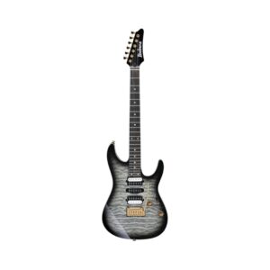 1. Ibanez AZ47P1QM-BIB electric guitar in Black Ice Burst finish, showcasing a sleek design and vibrant color gradient.