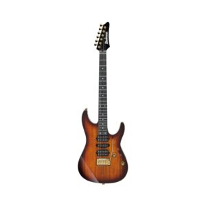 1. Ibanez AZ47P2K-DEB electric guitar in Dragon Eye Burst finish, showcasing a vibrant, swirling color pattern.