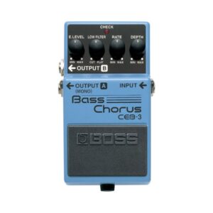 1. BOSS CEB-3 Bass Chorus Pedal with knobs and input/output jacks, designed for enhancing bass guitar sound.