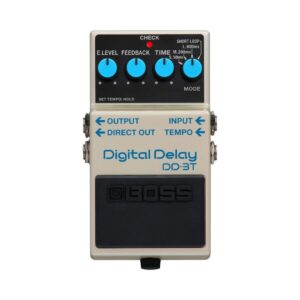 BOSS DD-3T Digital Delay pedal for electric guitar, featuring control knobs and a compact design for musicians.
