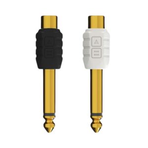 Chroma Adapters RCA to 1/4 inch, mixed black and white pair, designed for audio connectivity and versatility.