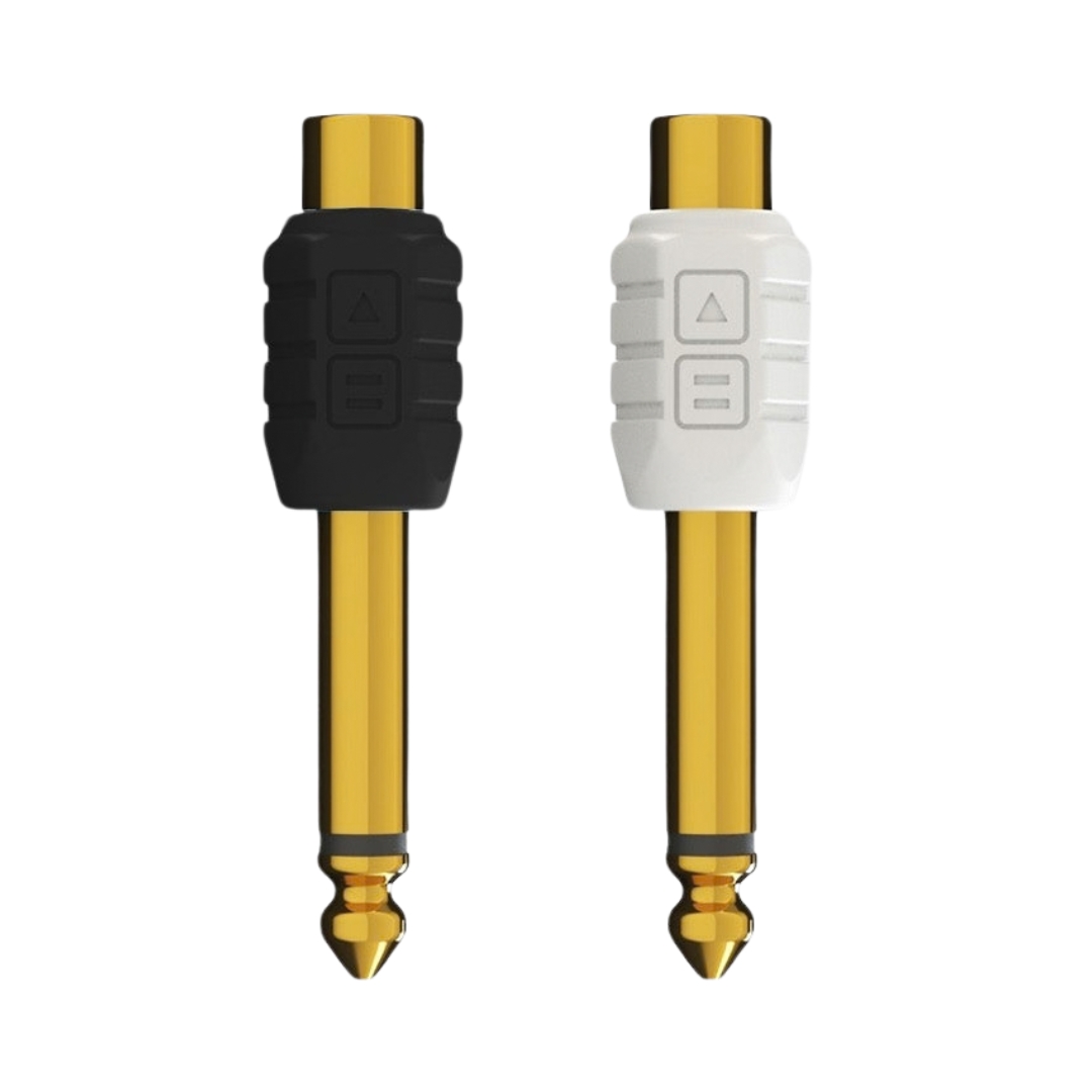 Chroma Adapters RCA to 1/4 inch, mixed black and white pair, designed for audio connectivity and versatility.