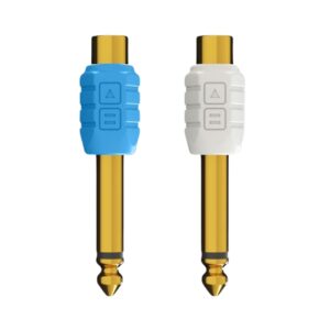 Chroma Adapters RCA to 1/4 inch, mixed blue and white pair, designed for audio connectivity and versatility.