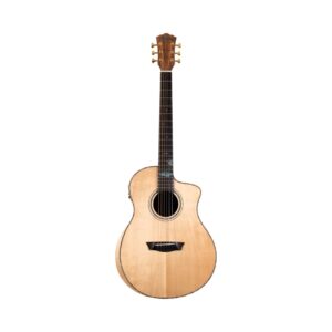 1. Acoustic-electric guitar with a natural finish, featuring a sleek design and high-quality craftsmanship.