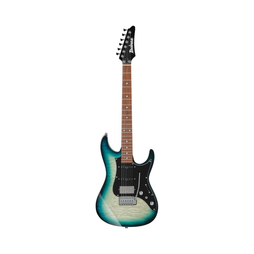 Ibanez Premium AZ24P1QM electric guitar in Deep Ocean Blonde finish, showcasing a sleek design and high-quality craftsmanship.