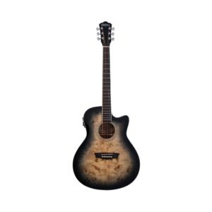 Black fade Washburn DFBACEB Series electro-acoustic guitar in grand auditorium shape, showcasing its elegant design.